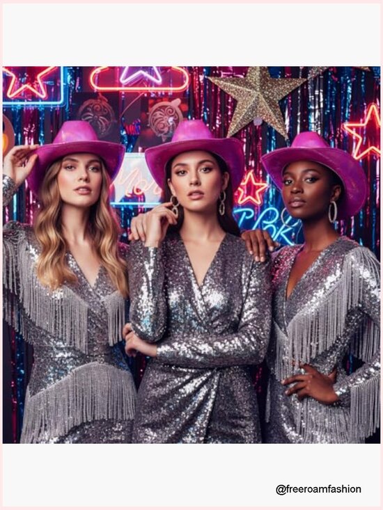 Sparkly Cowboy Hat Holographic Western Costume Hat Neon Cowgirl Hat